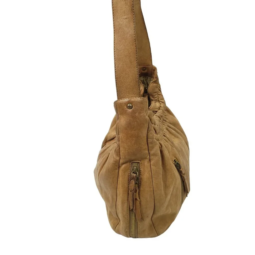 Hobo International Handbag Shoulder Bag Purse Brown Leather Zipper Top Boho Tote